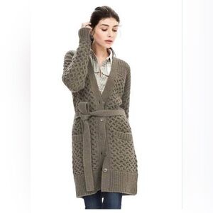 Banana Republic Cable Knit Belted Long Cardigan in Color Tigers Eye